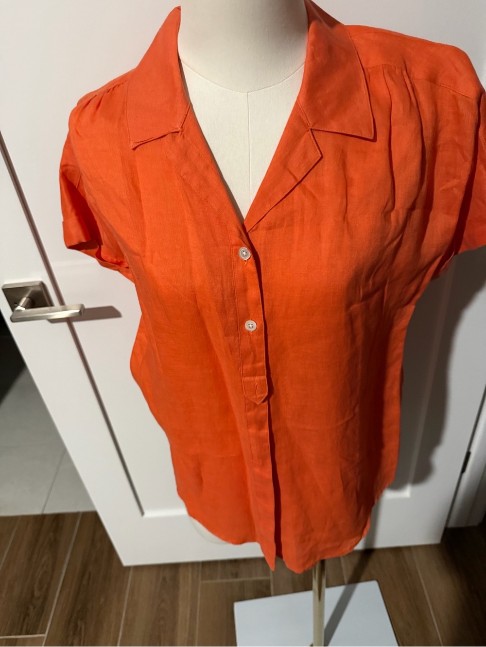Women's Linen Short Sleeve Button Front Top - Orange